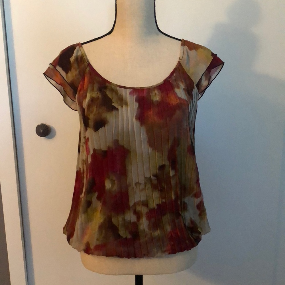 Pleated ruffled cap sleeve blouse
